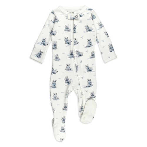 Hippo Print Fitted One-Piece Organic Cotton Footie Pajamas, 0-3m (7-12 lbs)
