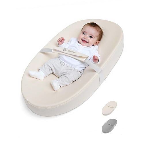 COMOMY Baby Changing Pad with Wipeable & Waterproof PU Cover, Contoured Diaper Changing Pad for Dresser with Non-Slip Safety Belt, Portable and Lightweight, Large Cushioned Foam, Creamy White
