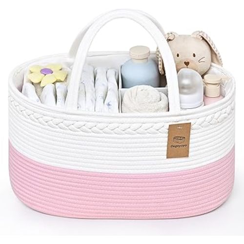 Baby Diaper Caddy Organizer, Cotton Rope Diaper Basket, Baby Basket for Changing Table, Nursery, Car, Changing Table Storage Bin With Removable Divider, Baby Shower Gifts for Newborn, Baby Essentials