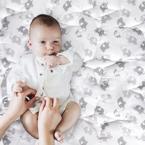 Baby Play Mat Extra Thick, Large, Crawling Mat Non Slip Padded Baby Mats for Playing 79x55 Inches, Grey Elephant
