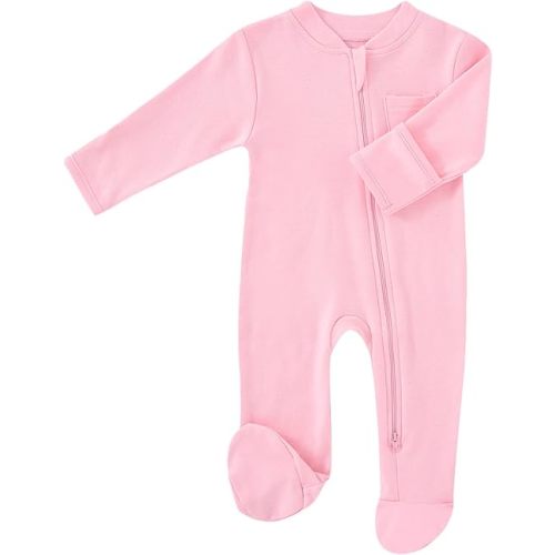 Baby 2 Way Zipper Girls Boys 100% Cotton Footed Sleep and Play with Mitten Cuffs 0-12 Months