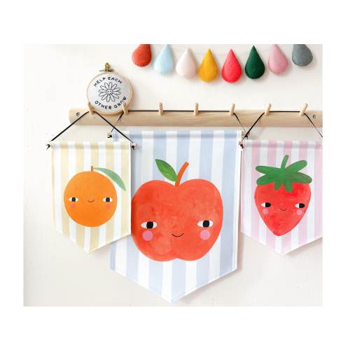 Happy fruit banner - choose your fruit! | Fruit themed wall decor | Colorful kids decor | Cotton wall flag