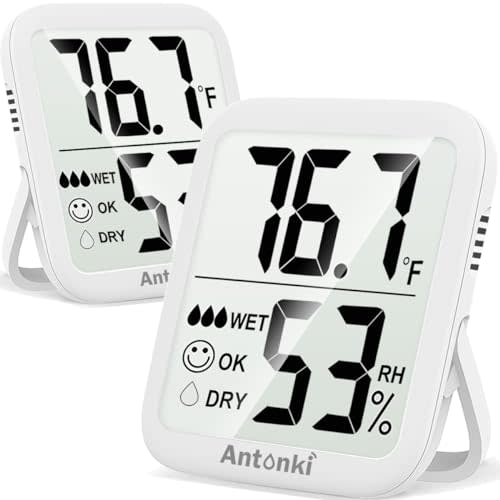 Antonki Room Thermometer for Home, 2 Pack Digital Temperature and Humidity Monitors for Home, Indoor Hygrometer Sensor, Humidity Gauge, Humidity Meter for Baby Room, Terrarium, Incubator, Greenhouse