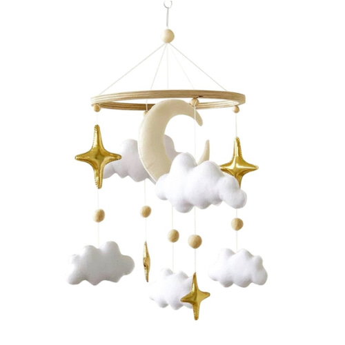 Baby Mobile for Crib - Handmade Modern Boho Baby Mobiles for Bassinet Felt Nursery Mobile Gender Neutral - Gold Moon and Stars - Girl Cribs Decorations