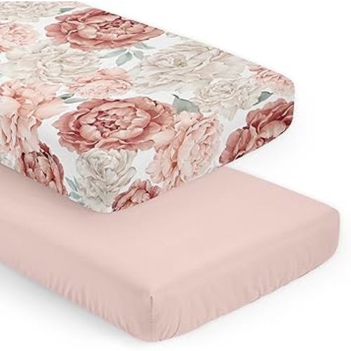 Sweet Jojo Designs 2-Piece Baby Crib Sheets Set (Boho Pink Floral) for Girls, Infant Nursery, Toddler Room - Fitted, Standard Size (Rose, Bohemian, Vintage, Flower Garden, Watercolor, Shabby Chic)