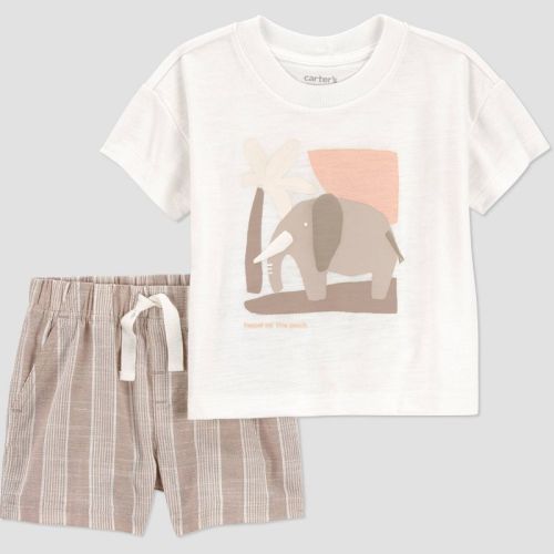 Carter's Just One You® Baby Boys' 2pc Elephant Graphic T-Shirt and Shorts Set - Tan 3M