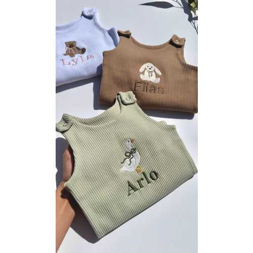 Personalised Baby Animal | Safari Outfit Gift Dungarees Romper | Lion, Goose, Bunny, Teddy, Unicorn, Cow, Giraffe or Sheep. Baby shower gift