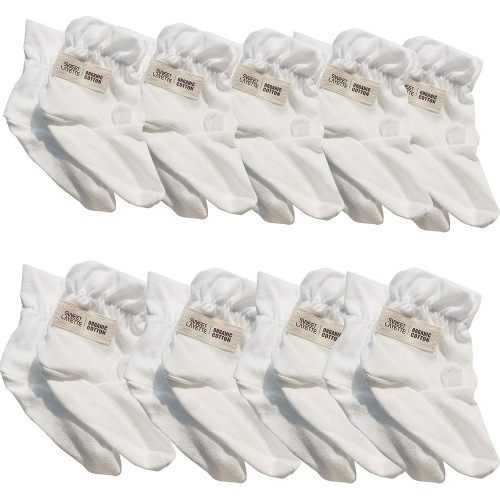 100% Organic Cotton Baby Gloves Mittens and Booties (Booties, 9 Pairs White)