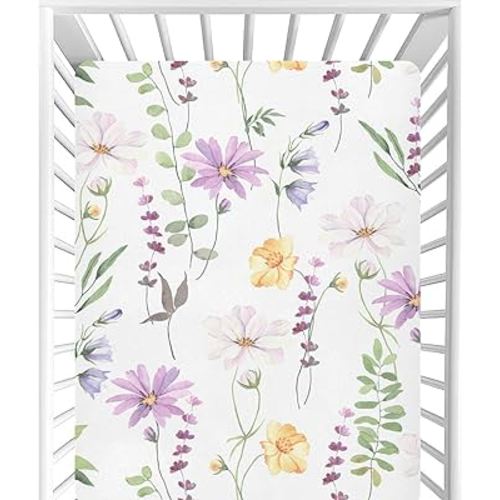 CaTaKu Baby Crib Sheets Floral Flowers Lavender Mini Crib Sheets Fitted for Girls Boys,Neutral Soft Toddler Mattress Bed Sheets for Crib,27"x 39"