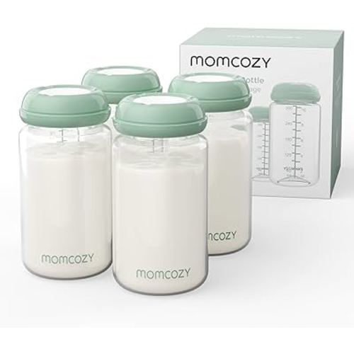 Momcozy Natural Baby Bottle, 10oz Wide-Neck Breast Milk Container, Breastmilk Storage Bottle for Fridge & Momcozy Breast Milk Cooler, BPA Free Milk Collection Bottles, Breastfeeding Essential, 4PCS