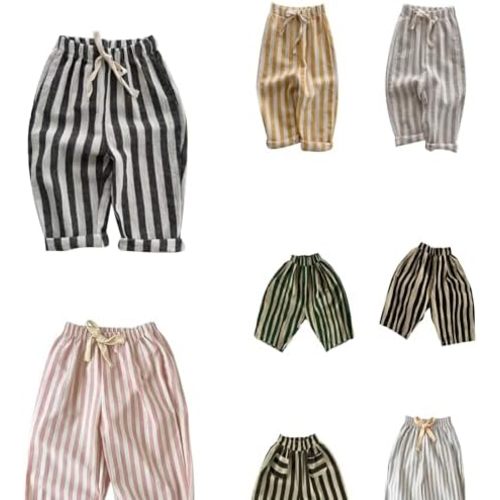 Baby Boys' Striped Pull-on Jogger Pants Harem Pants Classic Fit Elastic Waist Kids Toddler Bloomer Long Pants