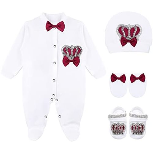 Lilax Baby Boy Jewels Crown Layette 4 Piece Gift Set 0-3 Months