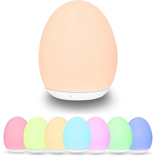 Egg Night Light for Baby, Nursery Lamp with 8 Colors Changing Mode & Dimming Function,Warm White Baby Sleeping,Rechargeable Baby Night Light with 1 Hour Timer&Touch Control, Up to 100H