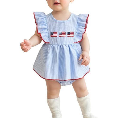 4th of July Toddler Baby Girl Outfits Forth of July USA American Flag Dress Vintage Red White and Blue Outfit