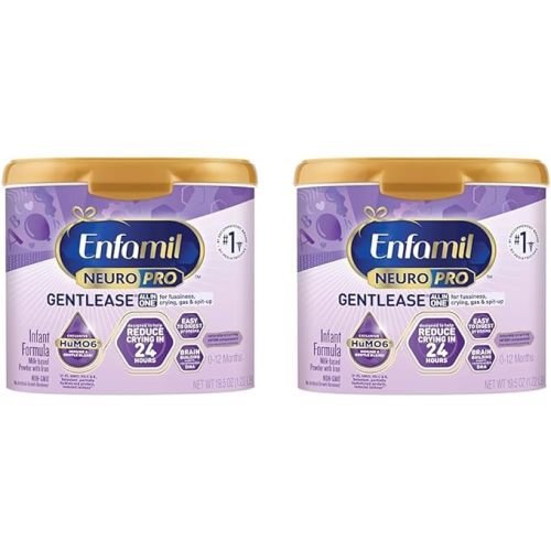 Enfamil NeuroPro Gentlease Baby Formula, Brain Building DHA, HuMO6 Immune Blend, Designed to Reduce Fussiness, Crying, Gas & Spit-up in 24 Hrs, Gentle Infant Formula Powder, Baby Milk, 19.5 Oz Tub - 1.22 Pound (Pack of 2)