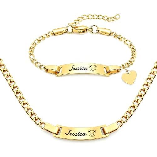 Custom Baby Necklace Bracelets Set with Name for Boys Girls Infant Chain