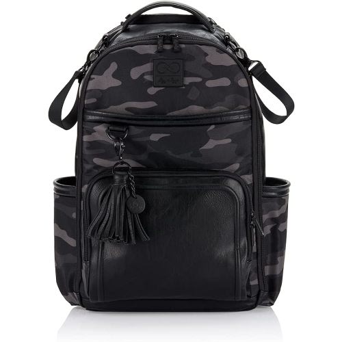 Itzy Ritzy Chelsea + Cole Diaper Bag Backpack - Large Capacity Boss Backpack Diaper Bag; Includes Changing Pad, Stroller Clips and Tassel, Camo with Stag Head Print Interior and Black Hardware