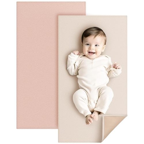 Konssy Vegan Leather Baby Changing Mat, Waterproof, Wipeable & Portable Diaper Changing Pad for Travel or Home, Fits Perfectly in Diaper Bag, 30 x 16 inches (Pink,Oat)