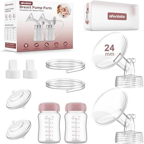 Pump Parts Compatible with Spectra S1/S2/9Plus Breastpump, Full Set Replacement Parts for Spectra Include 24mm Flange,Duckbill Valve,Backflow Protector,Tube,Bottle, Not Original S2/S1 Accessories
