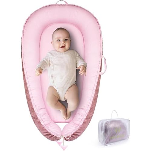 TOUCHLIFE Baby Lounger - Baby Nest for Newborn 0-24 Months, Portable Infant Lounger for Baby Girls & Boys, 100% Cotton Breathable Cover Co Sleeper for Home and Travel, Babies Essentials Gifts (Pink)