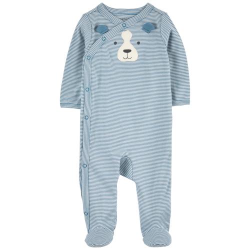 Baby Striped Dog Side-Snap Cotton Sleep & Play Pajamas - Style,Blue