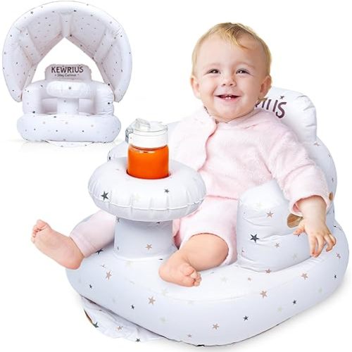 Inflatable Seat for Baby 3+ Months with Removable Canopy – Portable Floor Chair for Sitting Up, Blow Up Toddler Seat, Summer Travel Infant Chair