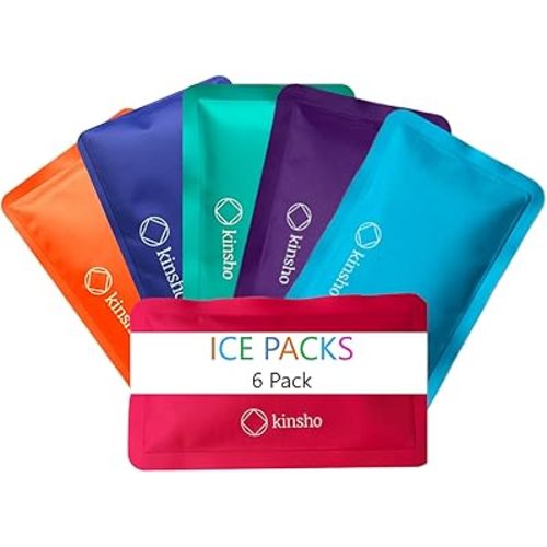kinsho Ice Pack for Kids Lunch Box, Bag and Bento Boxes, Reusable and Refreezable Soft Slim Pouches for Travel, School, Work or Camping, Long Lasting Cold, Flexible | (6 Color)…