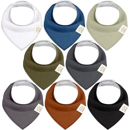 KeaBabies 8-Pack Organic Baby Bandana Bibs for Drooling and Teething - Super Absorbent Triangle Baby Drool Bibs for Boys, Girls, 100% Cotton Extra Soft for Newborn, Infant 0-36 Months (Basics)