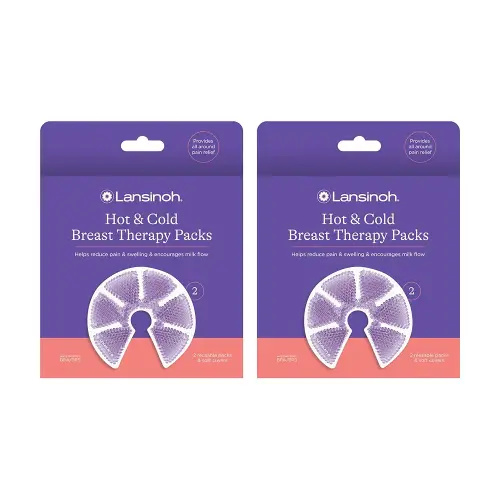 Lansinoh Breast Therapy Packs, Hot and Cold Breast-Pads with 2 Soft Covers, Postpartum Essentials for Nipple Pain Relief, Mastitis, Engorgement, Support for Breastfeeding and Pump Aid, 4 Pack