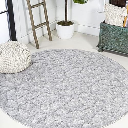 JONATHAN Y IBZ102C-5R Talaia Neutral Geometric Indoor Outdoor Area Rug Bohemian Geometric Easy-Cleaning Bedroom Kitchen Backyard Patio Porch Non Shedding, 5' Round, Light Gray
