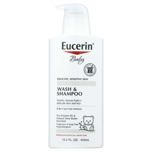 Eucerin Baby Unscented Baby Shampoo and Body Wash, Tear Free Baby Shampoo and Wash, 13.5 Fl Oz Pump Bottle