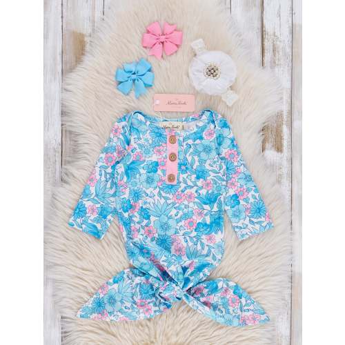 Blue Sleepy Garden Ruffle Knot Gown