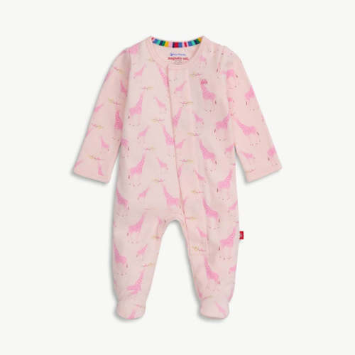 pink jolie giraffe organic cotton magnetic parent favorite footie