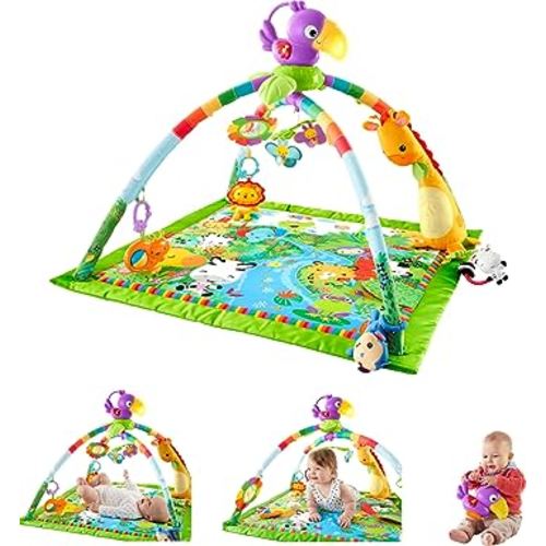 Fisher-Price Playmat Rainforest Music & Lights Deluxe Gym with 10+ Toys & Activites for Newborn Tummy Time Play (Amazon Exclusive)