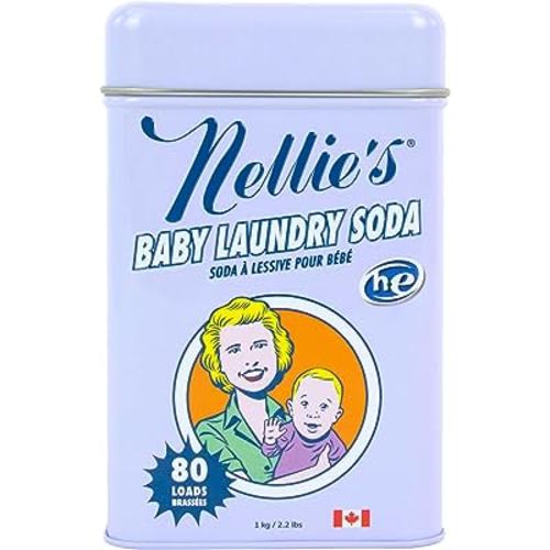 Nellie's Natural Baby Powder Laundry Detergent Tin - 80 Loads - Safe For Infants Sensitive Skin - Fragrance-Free and Hypoallergenic - 2.2 Pounds
