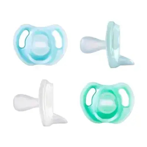 Tommee Tippee Ultra-light Silicone Pacifier, Symmetrical One-Piece Design, BPA-Free Silicone Binkies, 0-6 months, Pack of 4 Pacifiers - Light Blue & Green