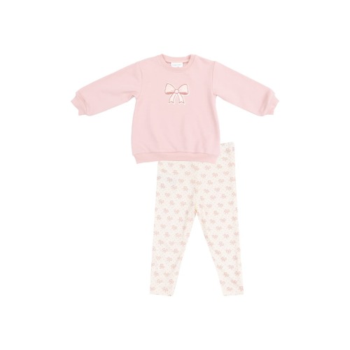 Bow Appliqué Cotton Sweatshirt & Print Leggings Set, 6-12M