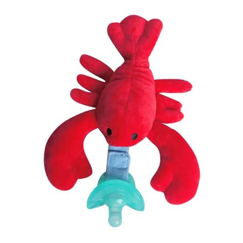 NiBaby Pacifier with Infant Plush Pacifier Holder, BPA Free Silicone Teether Soothie Snuggle Pacifier with Detachable Soft Hand-Hold Stuffed Animal for 0+ Months Newborn Baby All Ages (Lobster)