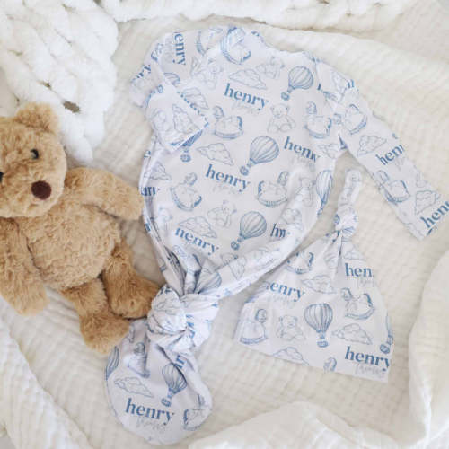 Up In The Clouds Personalized Newborn Baby Knot Gown
