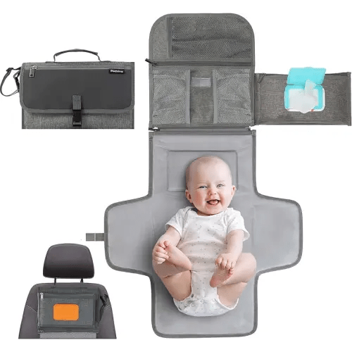 Baby Portable Diaper Changing Pad - Baby Diaper Changer Travel Bag with Wipes Pocket, Smart Design Portable Changing Mat, Infant Travel Station Kit, Gift for Newborn Girl & Boy - Grey