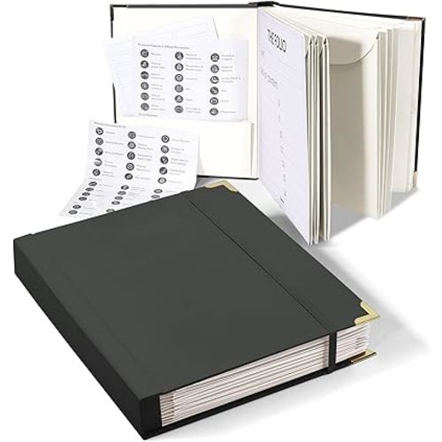 The Folio Document Organizer,Important Document Organizer| Extra Thick Paper,Hard Cardboard Cover,Durable Binder for Office and Home,Birth Certificates, Social Security Cards, Passports (Black)