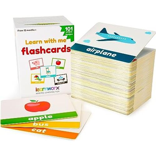 LearnWorx 101 Baby Flash Cards for Toddlers 1-3 | Award Winning First Words Toddler Flash Cards | Speech Toys Help Learn Objects, Numbers & Play Games - Big Toddler Learning Flashcards Preschool Kids
