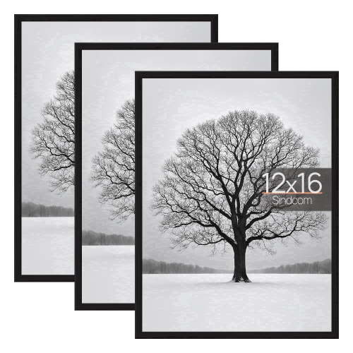 Sindcom 12x16 Picture Frames , Gallery Wall Poster Frames , Set of 3 , Black
