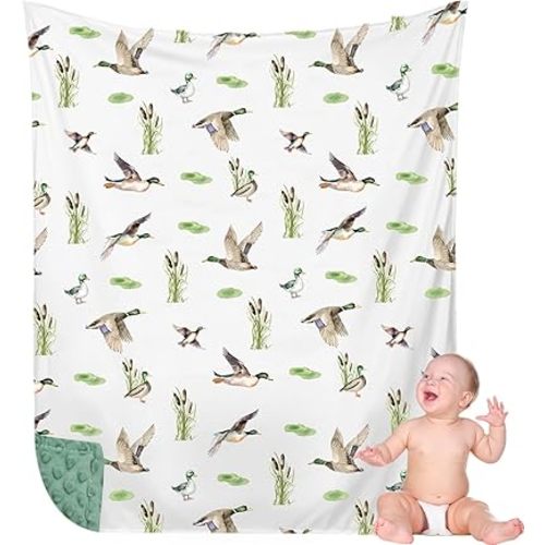 Mallard Duck Baby Blanket for Boys Girls Double Layer Minky with Dotted Backing Soft Mallard Duck Stuff Duck Blanket for Toddler Newborn, 30 x 40 Inch