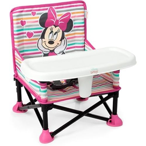 Bright Starts Disney Minnie Mouse Pop 'N Sit Portable Booster, Indoor/Outdoor Use, Floor Seat with Feeding Tray, 6 Mos - 3 Yrs