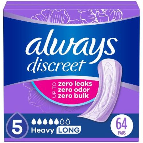 Always Discreet Heavy Long Size 5 Drop Pad Stock Up Box - 64ct