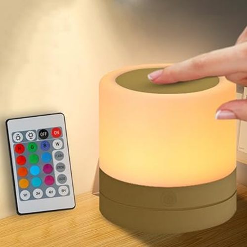 Nursery Night Light for Kids, USB Rechargeable Small Desk Lamp,13 RGB Colors & 4 Brightness & 1 Remote, Touch Bedside Cordless Table Lamp, Portable Night Lamp for Bedroom Living Room Home (Black)