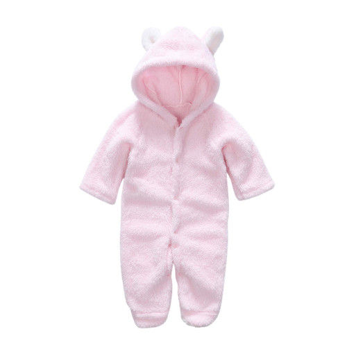 YWDJ One Piece Outfit Newborn Fleece Snowsuit Bunting Cartoon Hooded Romper Jumpsuit Outfits For Girls Boys Pink 3-6 Months
