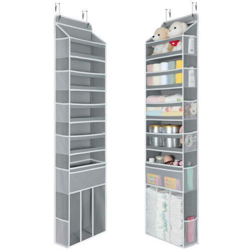 Delamu 1 PC Over the Door Organizer 61x14x5.5, 6 Large Front & 12 Side Pockets, Hanging Storage Closet Door Organizer for Bedroom, Bathroom and Baby Nursery Storage