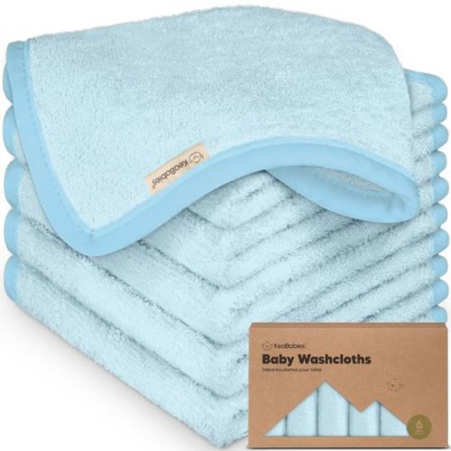 KeaBabies 6pk Deluxe Baby Washcloths, 10x10 Organic and Soft Baby Wash Cloth, Baby Bath Towel, Face Cloths (Bravo Blue)